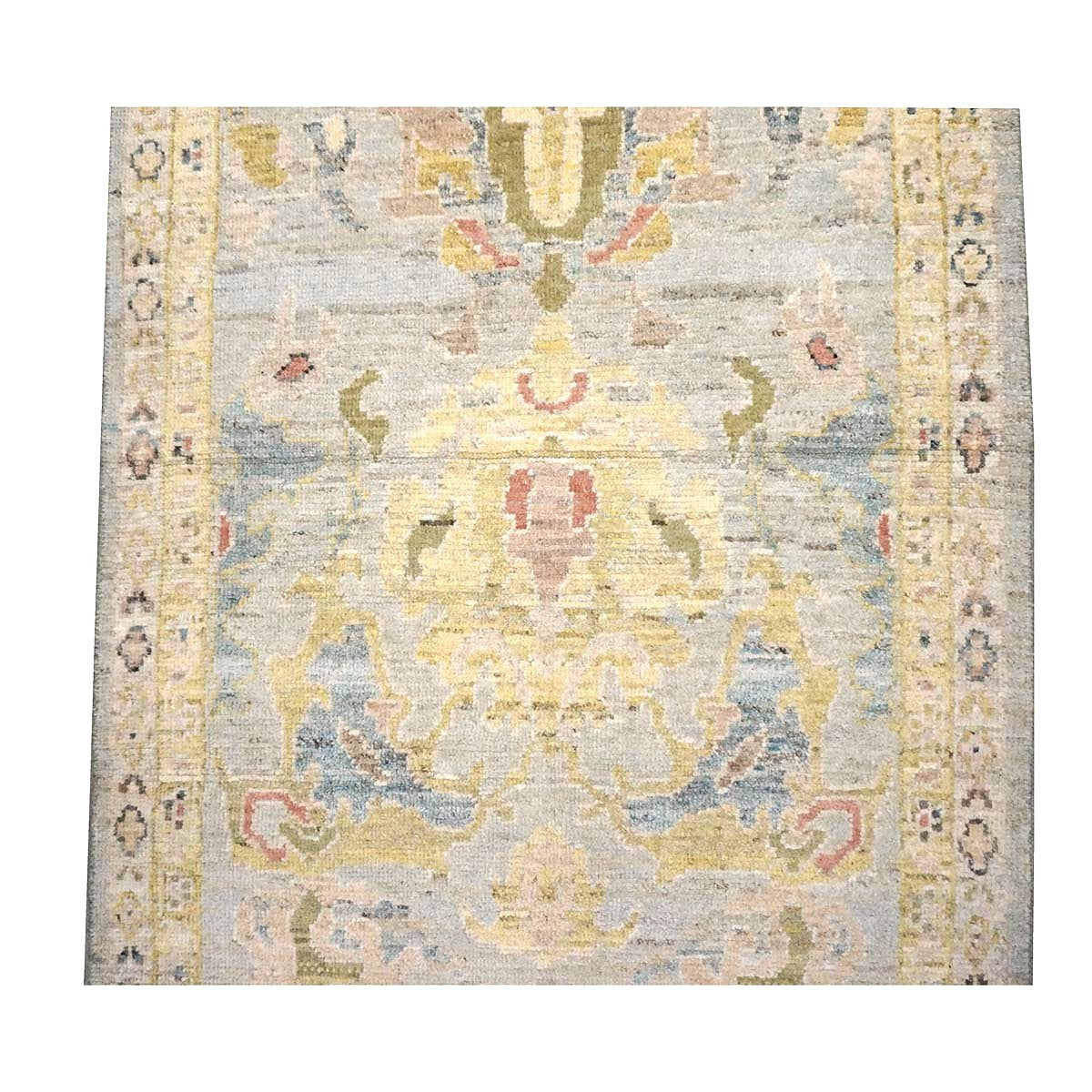 Persian Sultanabad Wool 3x14 Ivory, Light Blue & Yellow Handmade Runner Rug #1144110