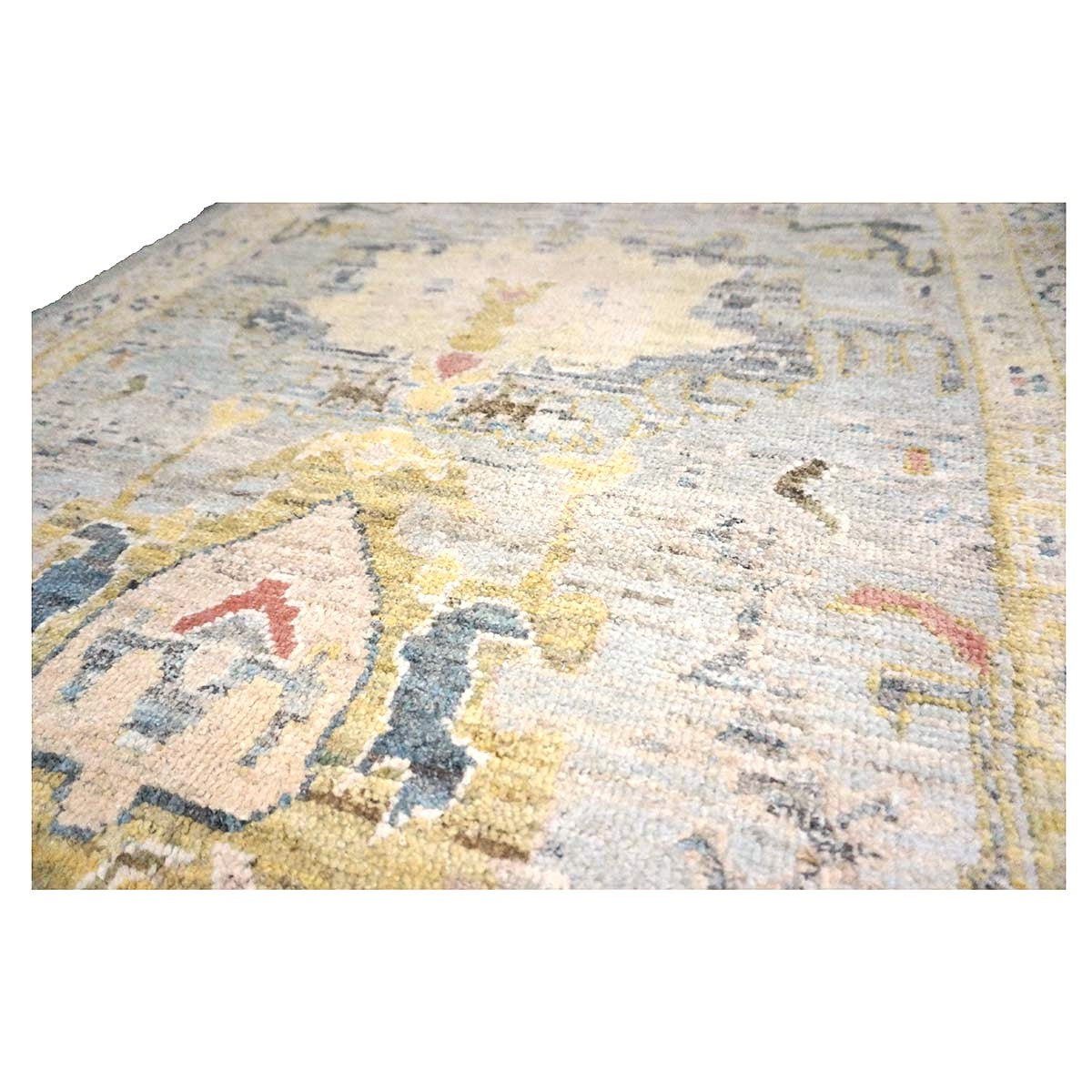 Persian Sultanabad Wool 3x14 Ivory, Light Blue & Yellow Handmade Runner Rug #1144110