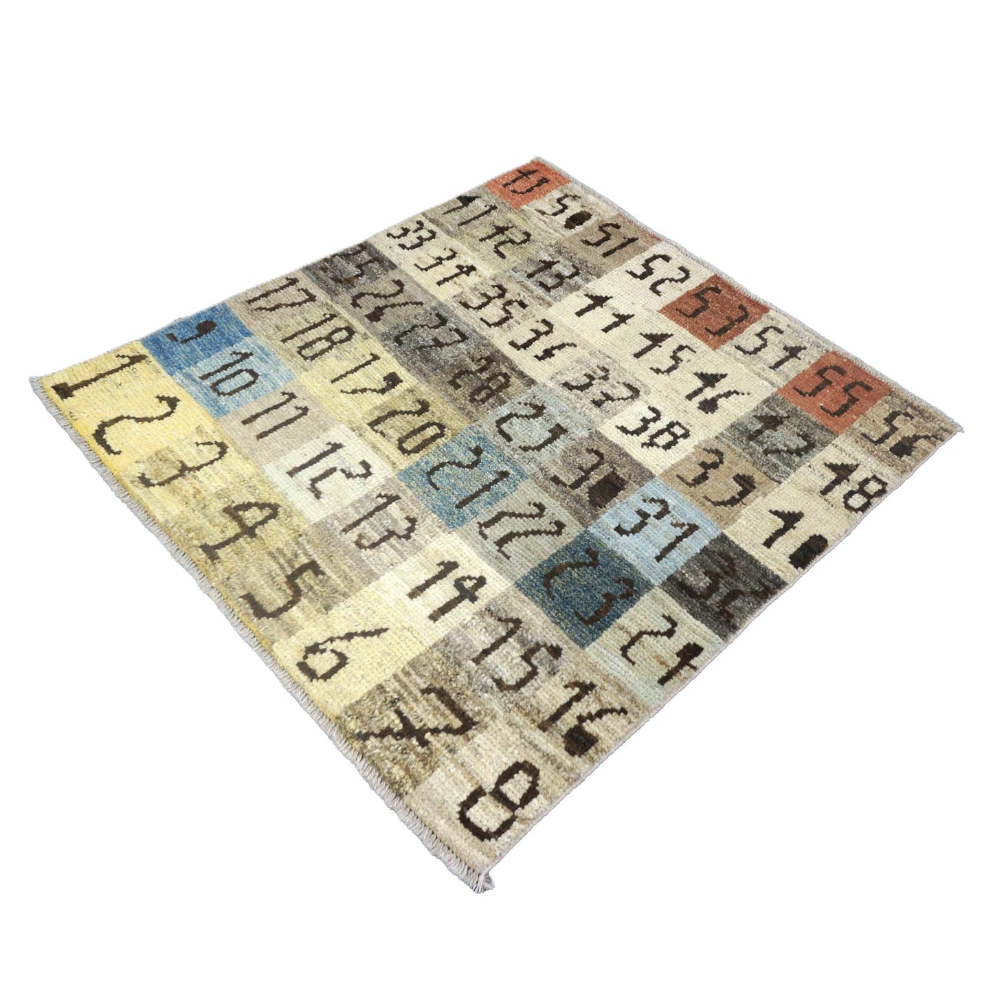 Turkish Oushak Color Sample Wool 3x4 Ivory & Grey Handmade Throw Rug # 1144113