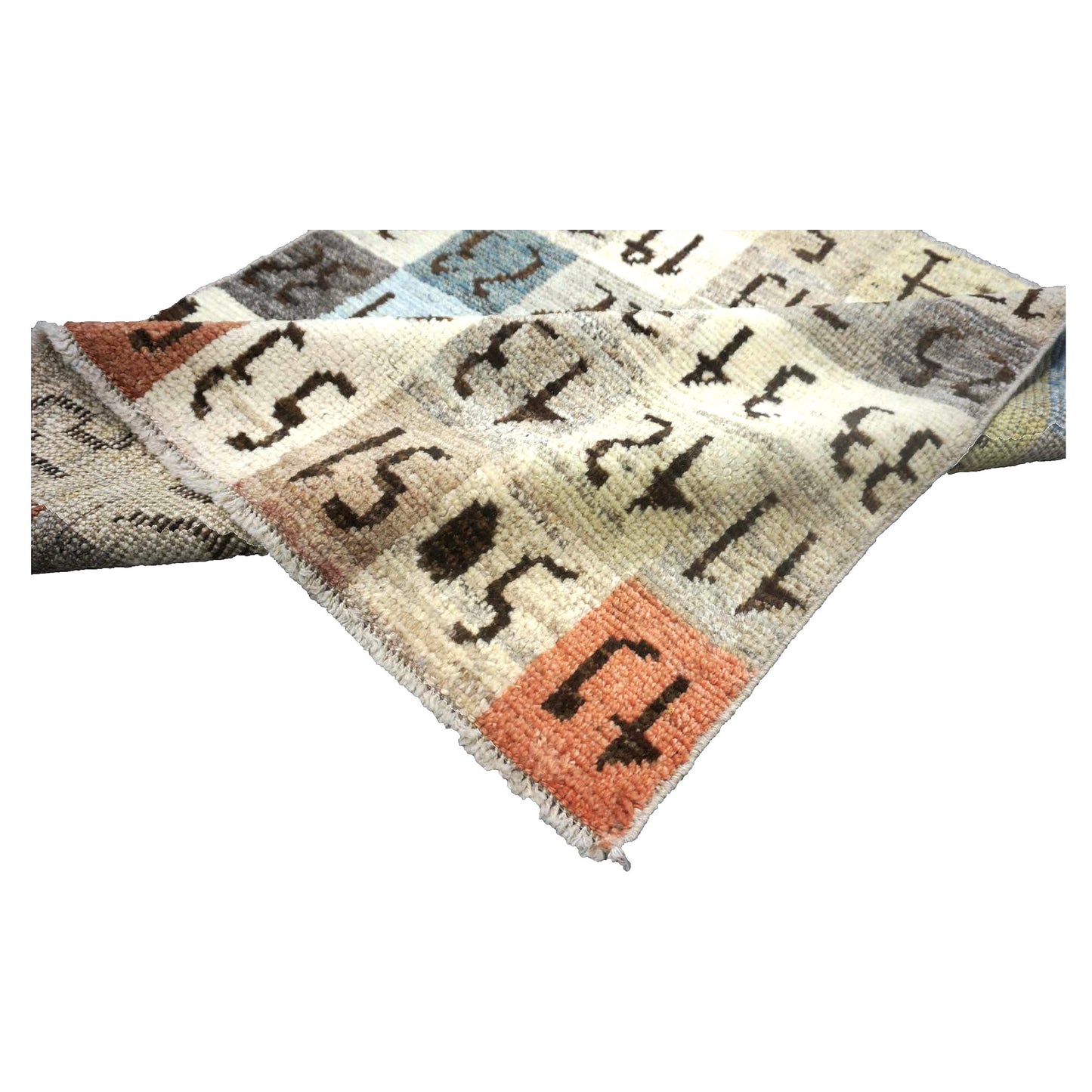 Turkish Oushak Color Sample Wool 3x4 Ivory & Grey Handmade Throw Rug # 1144114
