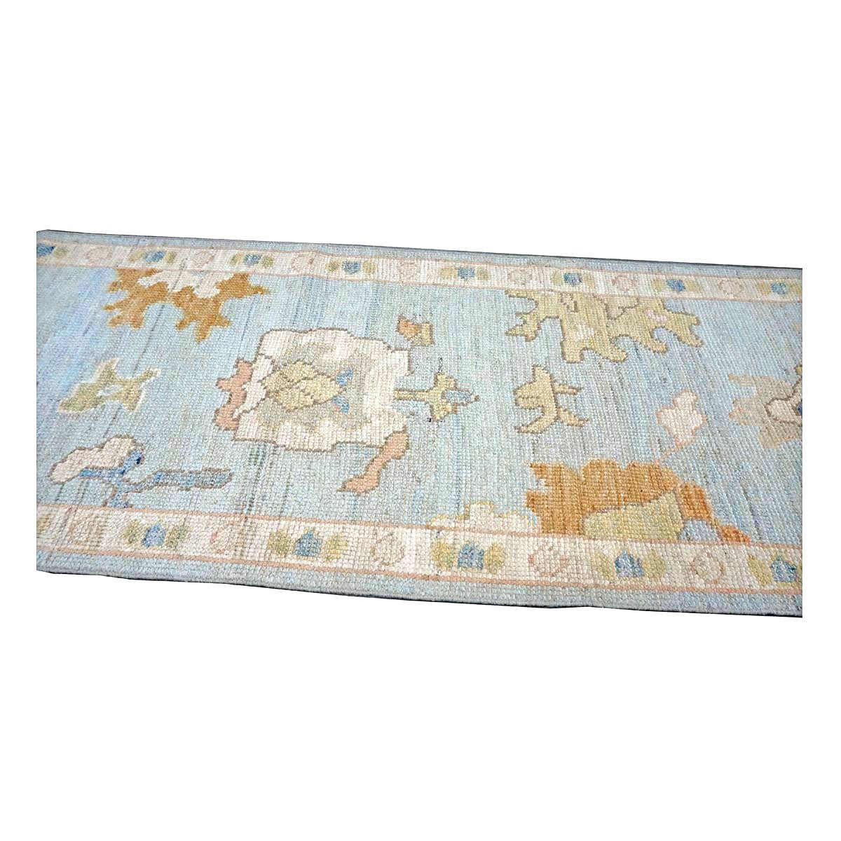 21st Century Turkish Oushak Wool 2X10 Gold, Gray & Ivory, Handmade Runner Rug #1144115