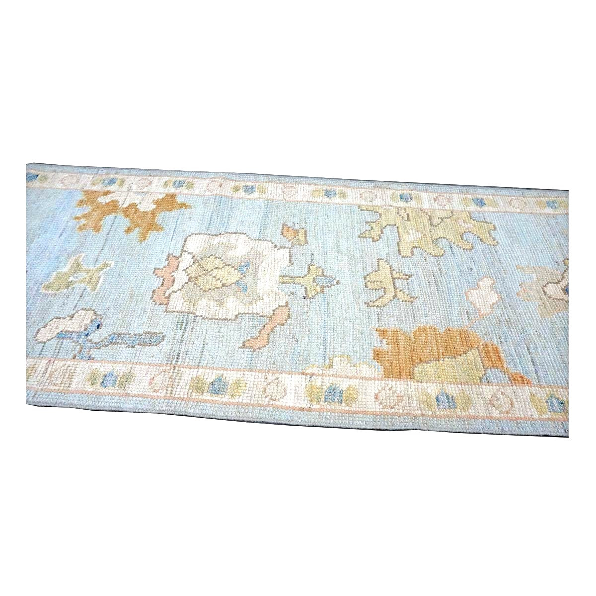 21st Century Turkish Oushak Wool 2X10 Light Blue, Gray & Ivory, Handmade Runner Rug #1144115