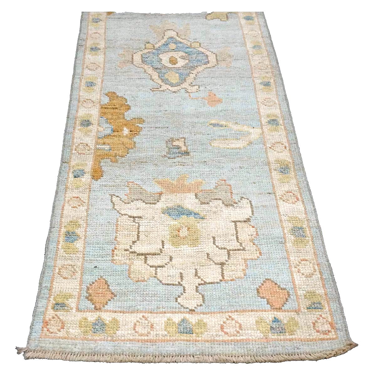 21st Century Turkish Oushak Wool 2X10 Gold, Gray & Ivory, Handmade Runner Rug #1144115