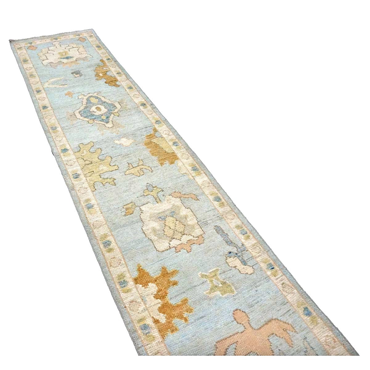 21st Century Turkish Oushak Wool 2X10 Gold, Gray & Ivory, Handmade Runner Rug #1144115
