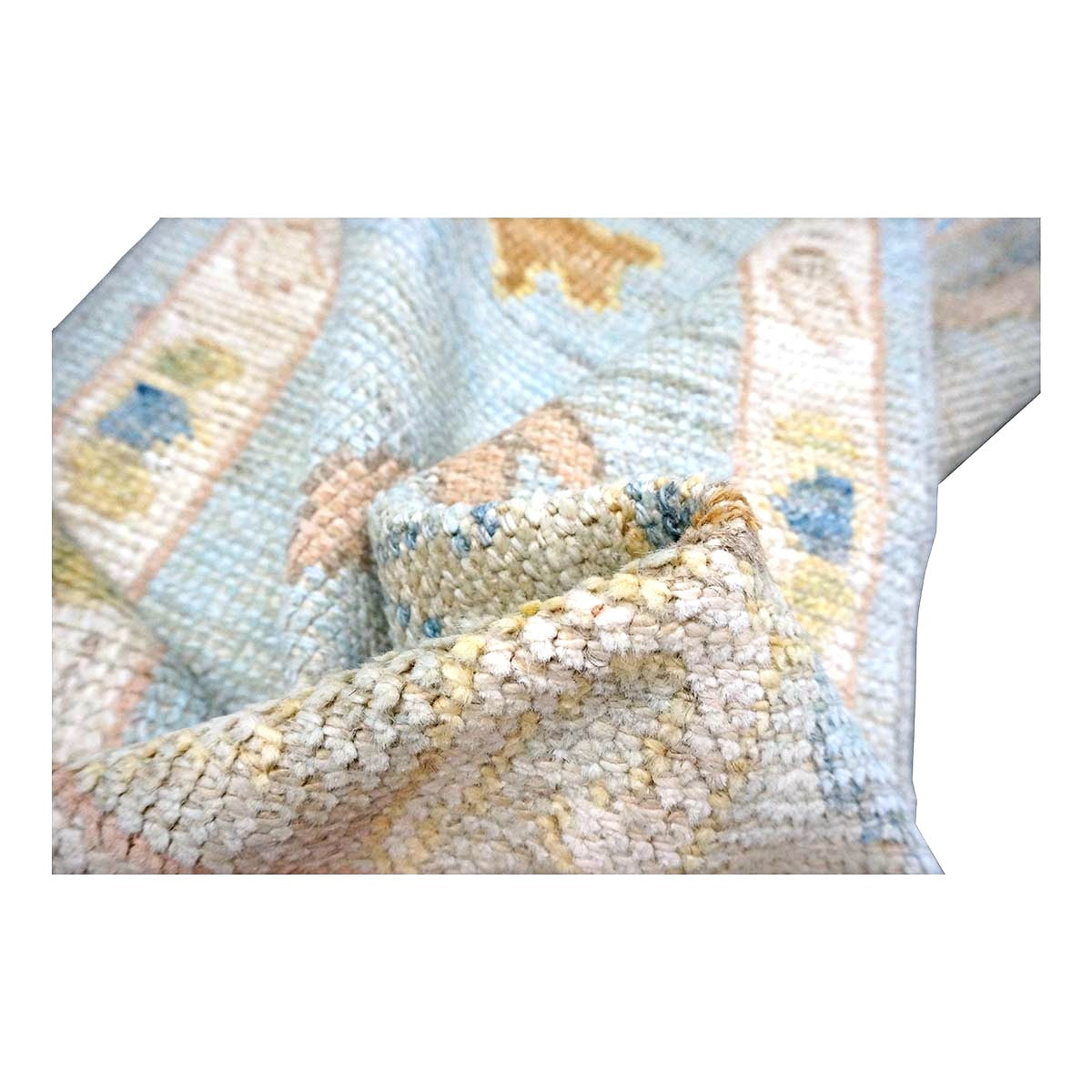 21st Century Turkish Oushak Wool 2X10 Light Blue, Yellow & Ivory Handmade Runner Rug #1144116