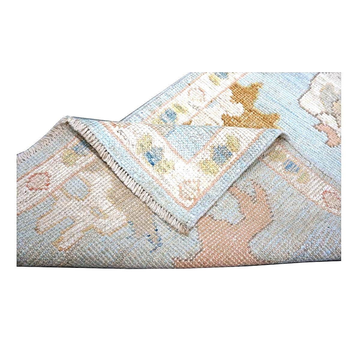 21st Century Turkish Oushak Wool 2X10 Light Blue, Yellow & Ivory Handmade Runner Rug #1144116