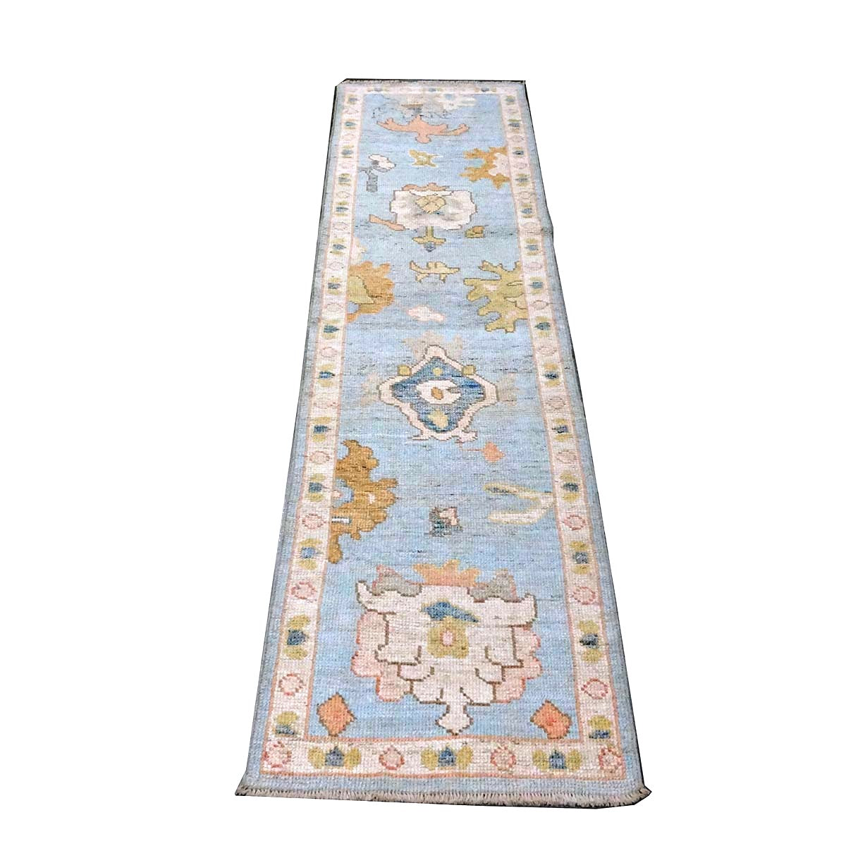 21st Century Turkish Oushak Wool 2X9 Gold, Gray & Ivory Handmade Runner Rug #1144117