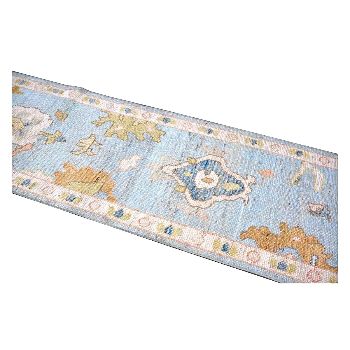 21st Century Turkish Oushak Wool 2X9 Gold, Gray & Ivory Handmade Runner Rug #1144117