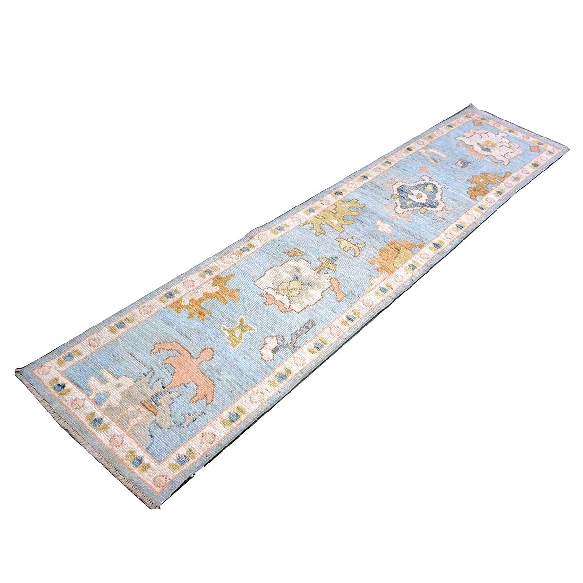 21st Century Turkish Oushak Wool 2X9 Gold, Gray & Ivory Handmade Runner Rug #1144117