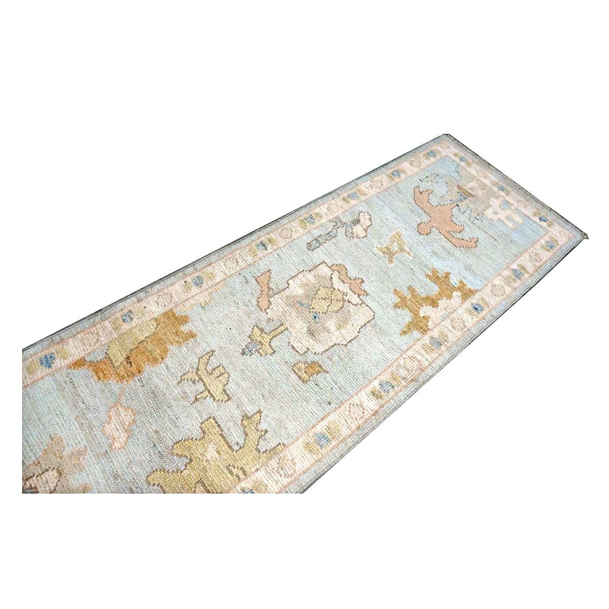 21st Century Turkish Oushak Wool 2X9 Gold, Gray & Ivory Handmade Runner Rug #1144117