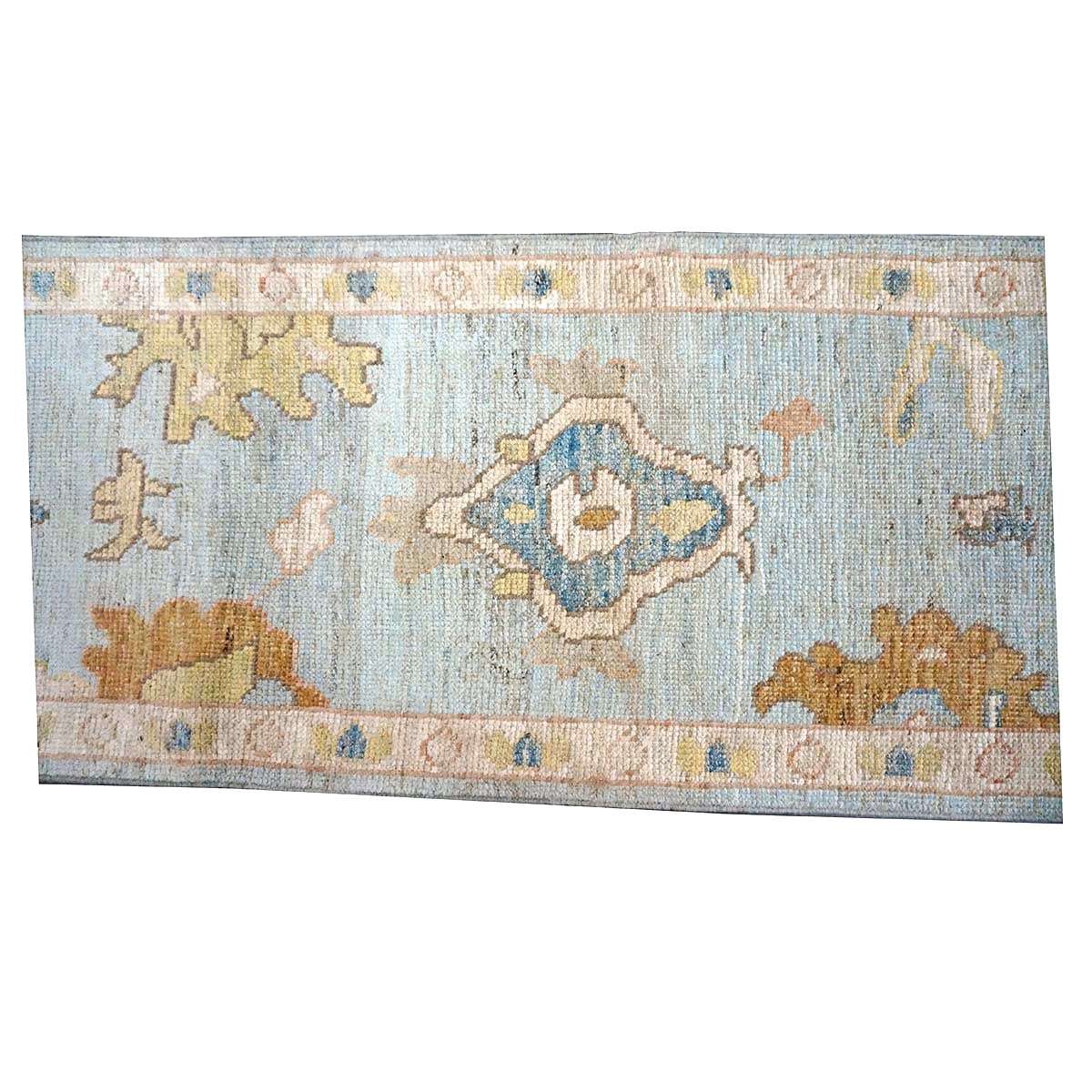21st Century Turkish Oushak Wool 2X9 Gold, Gray & Ivory Handmade Runner Rug #1144117