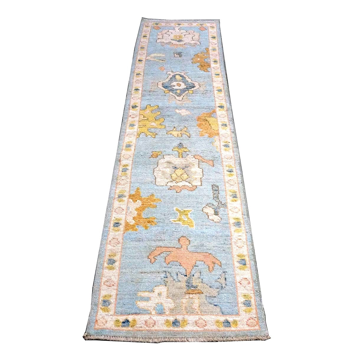 21st Century Turkish Oushak Wool 2X9 Gold, Gray & Ivory Handmade Runner Rug #1144117
