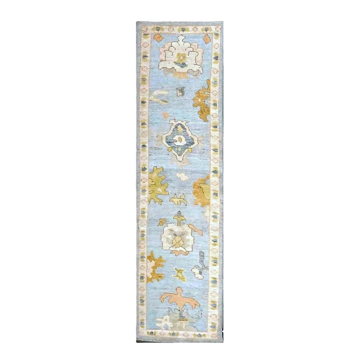21st Century Turkish Oushak Wool 2X9 Gold, Gray & Ivory Handmade Runner Rug #1144117