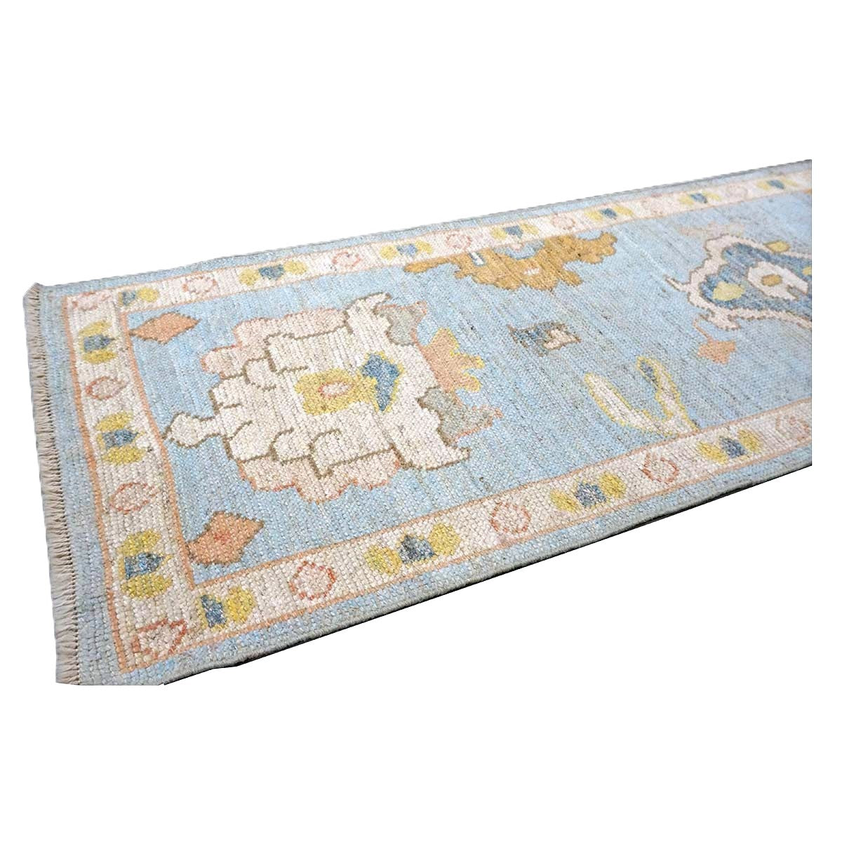 21st Century Turkish Oushak Wool 2X9 Gold, Gray & Ivory Handmade Runner Rug #1144117