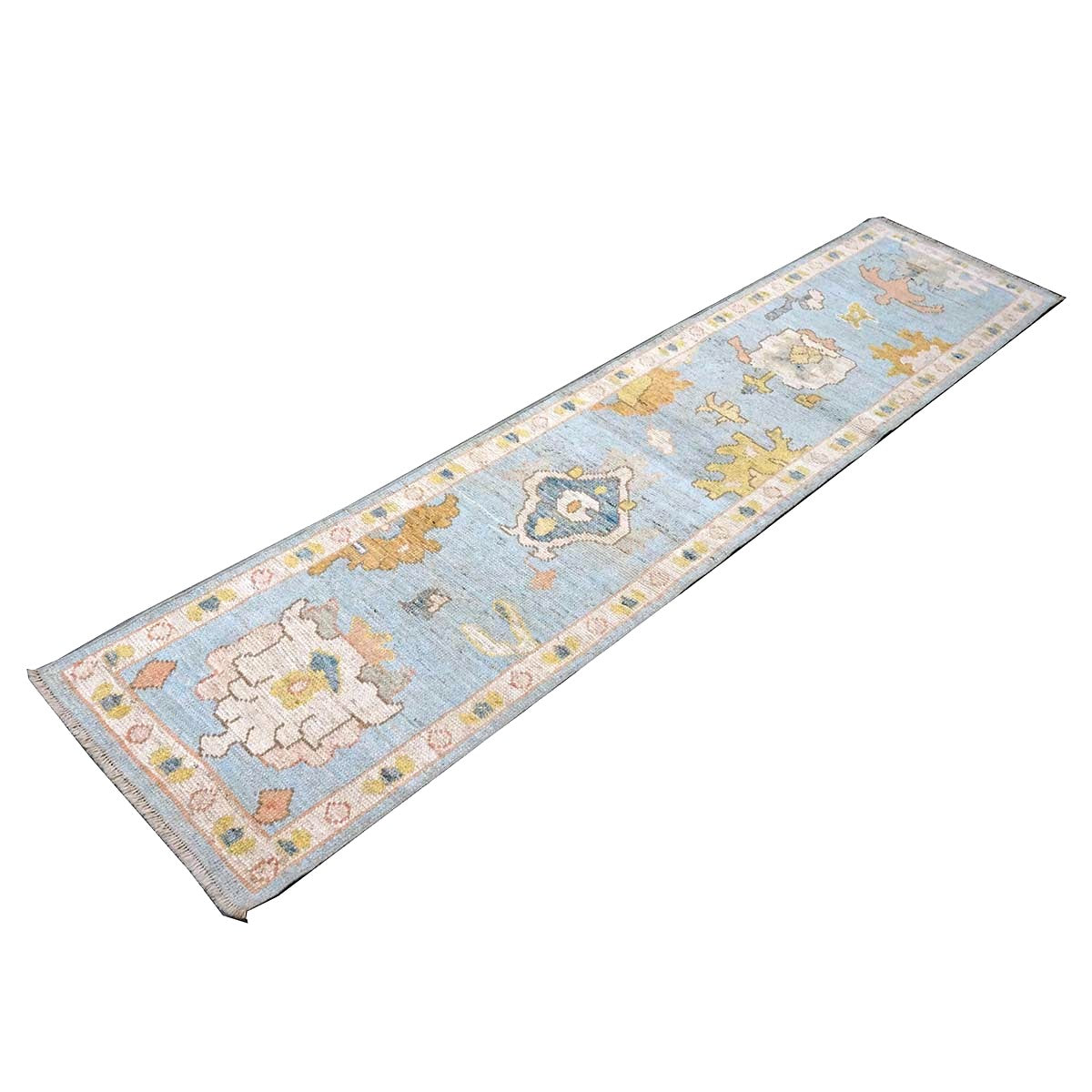21st Century Turkish Oushak Wool 2X9 Gold, Gray & Ivory Handmade Runner Rug #1144117
