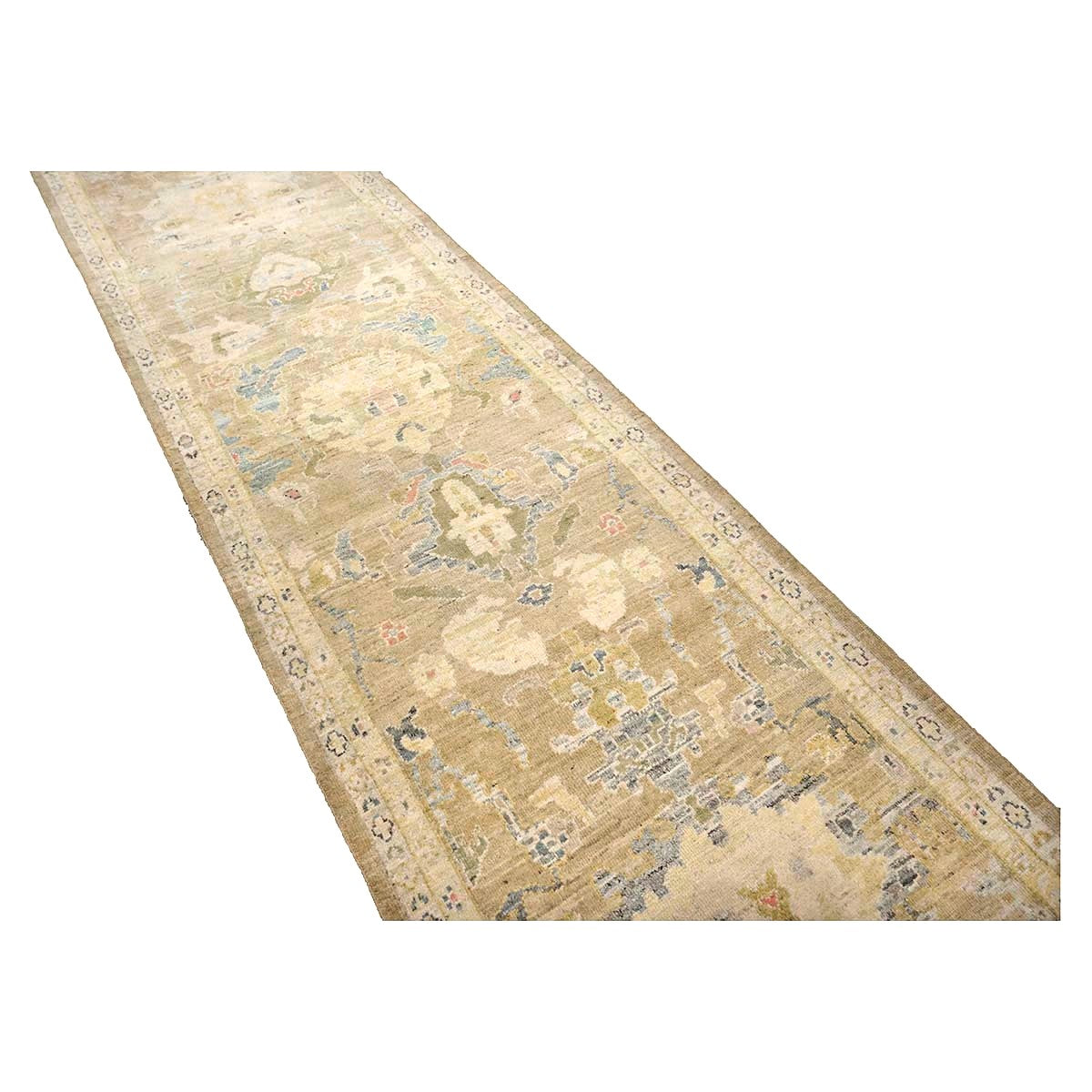 Persian Sultanabad Wool 4x14 Tan & Ivory Handmade Gallery Rug #1144118