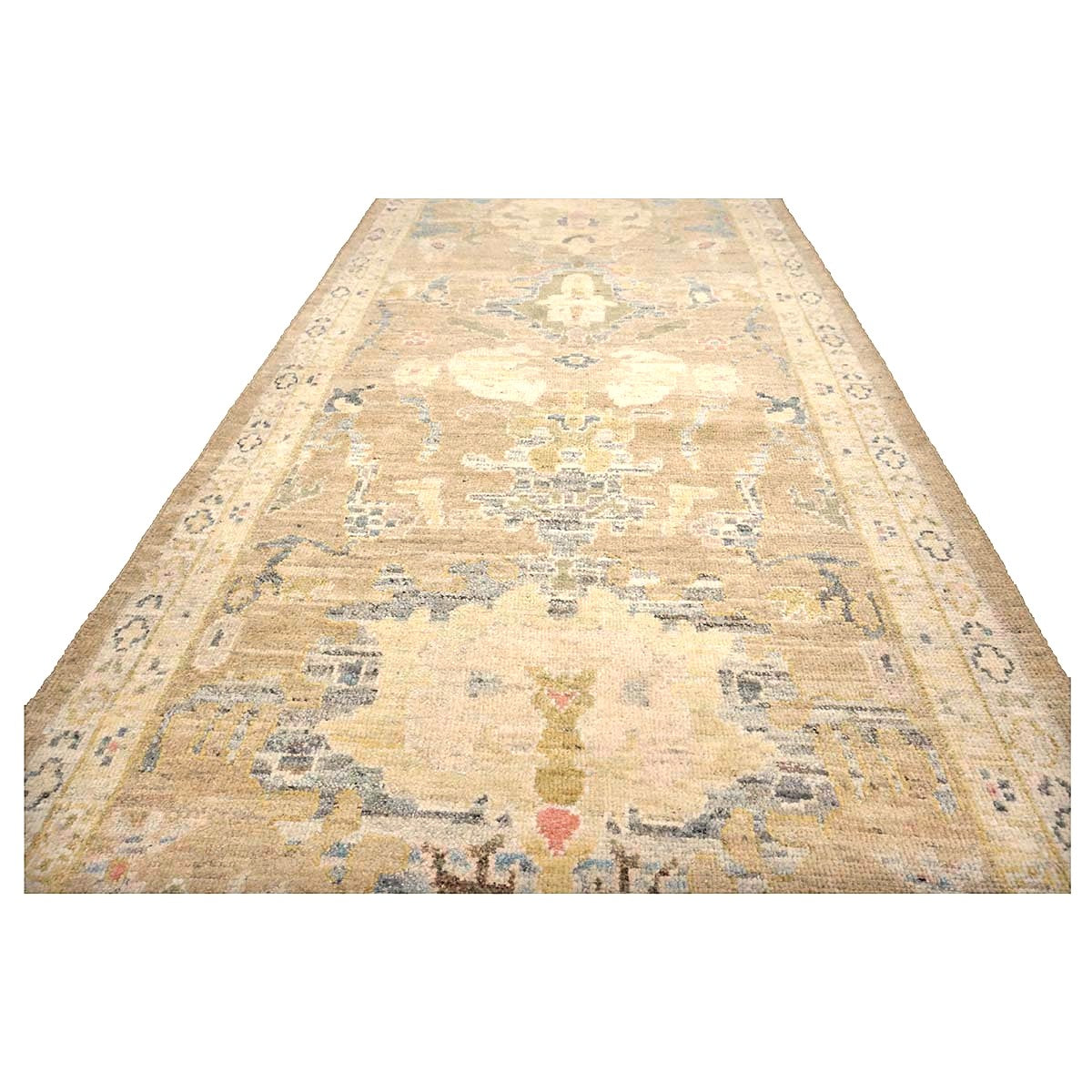 Persian Sultanabad Wool 4x14 Tan & Ivory Handmade Gallery Rug #1144118