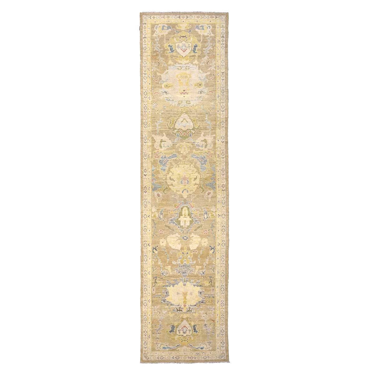 Persian Sultanabad Wool 4x14 Tan & Ivory Handmade Gallery Rug #1144118