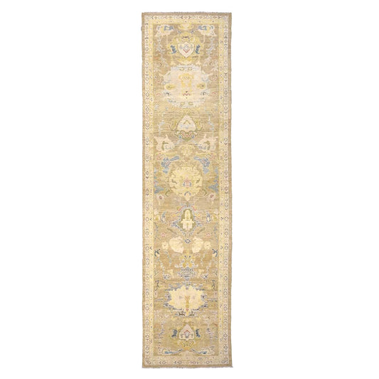 Persian Sultanabad Wool 4x14 Tan & Ivory Handmade Gallery Rug #1144118