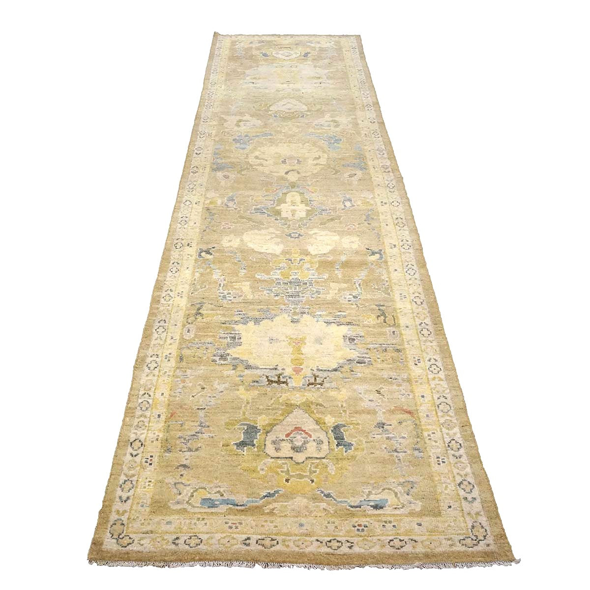 Persian Sultanabad Wool 4x14 Tan & Ivory Handmade Gallery Rug #1144118