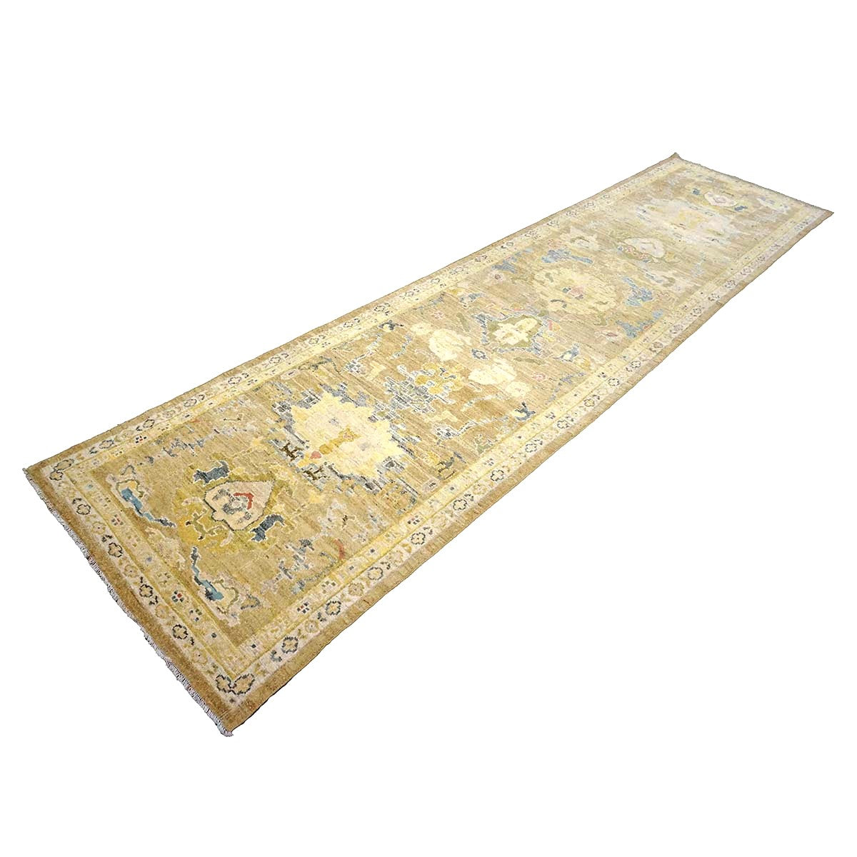 Persian Sultanabad Wool 4x14 Tan & Ivory Handmade Gallery Rug #1144118
