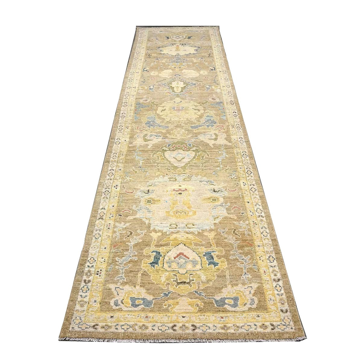 Persian Sultanabad Wool 4x14 Tan & Ivory Handmade Gallery Rug #1144118