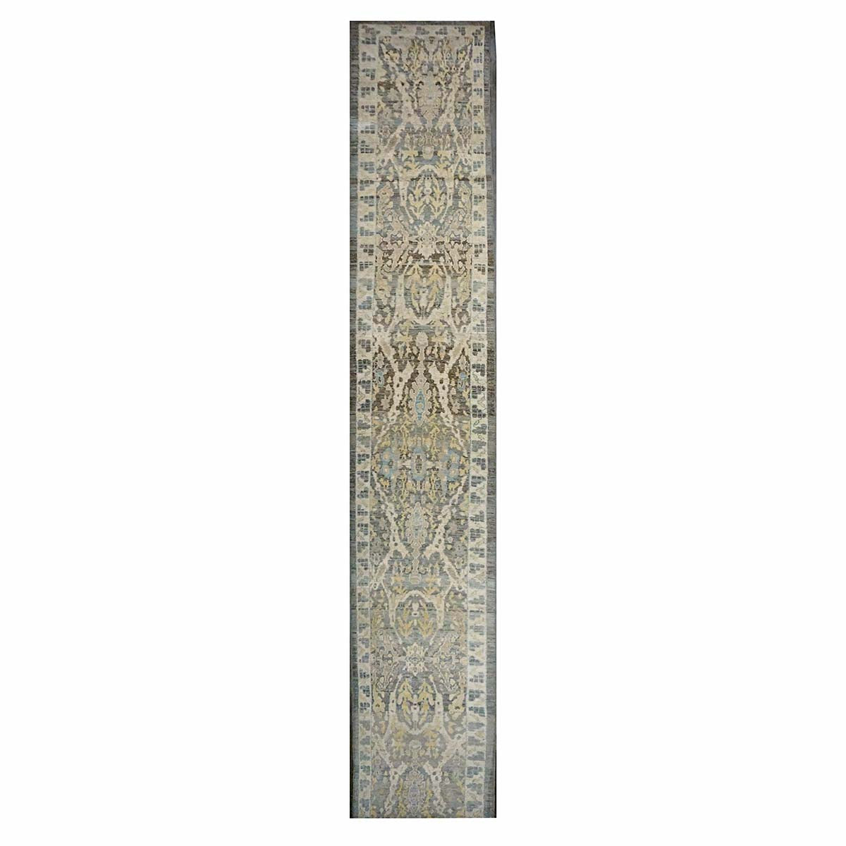 Persian Sultanabad Wool 3x21 Grey, Ivory & Light Blue Handmade Runner Rug #1144119