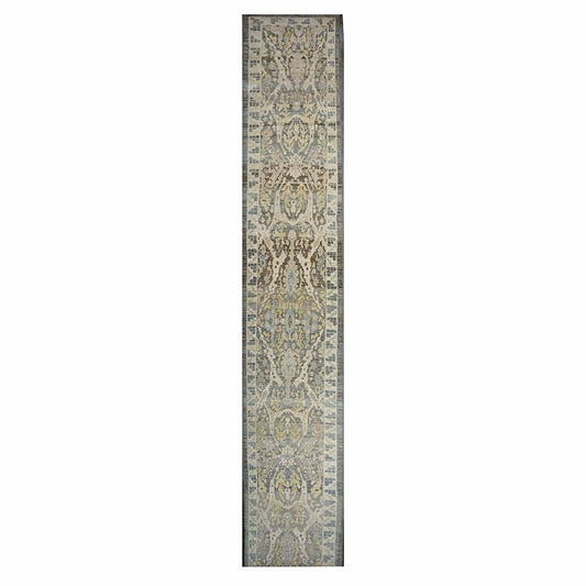 Persian Sultanabad Wool 3x21 Grey, Ivory & Light Blue Handmade Runner Rug #1144119