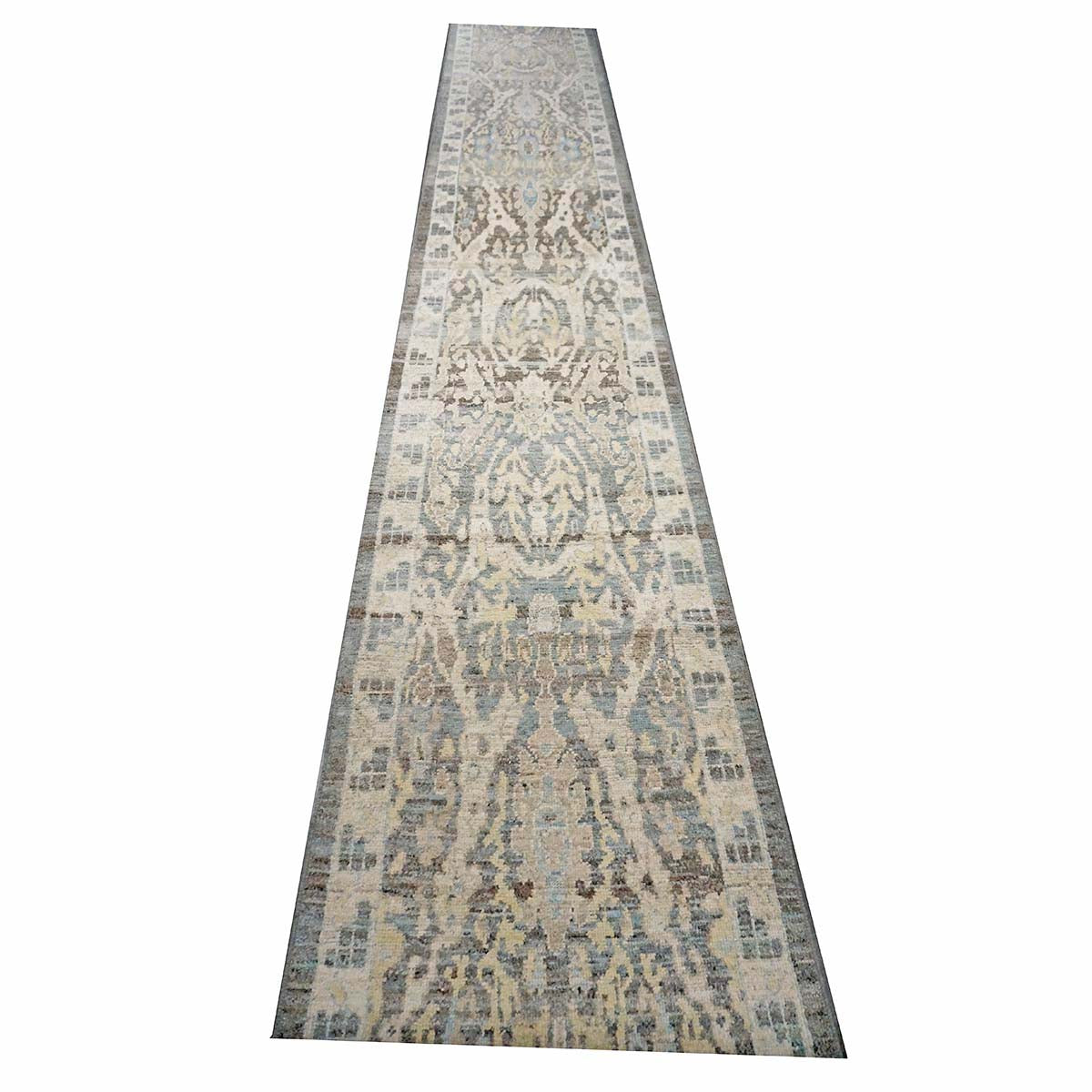 Persian Sultanabad Wool 3x21 Grey, Ivory & Light Blue Handmade Runner Rug #1144119