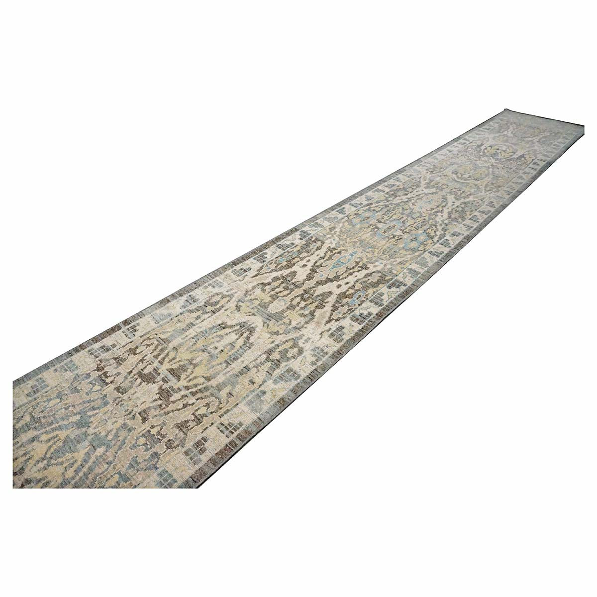 Persian Sultanabad Wool 3x21 Grey, Ivory & Light Blue Handmade Runner Rug #1144119