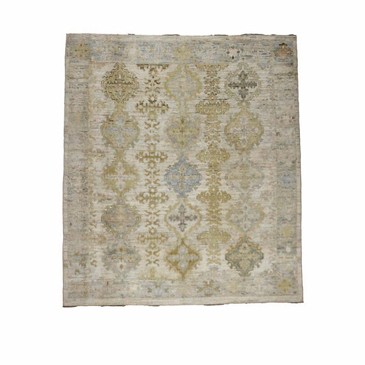 21st Century Turkish Oushak Wool 9X10 Gold, Gray & Ivory Handmade Area Rug #1144124