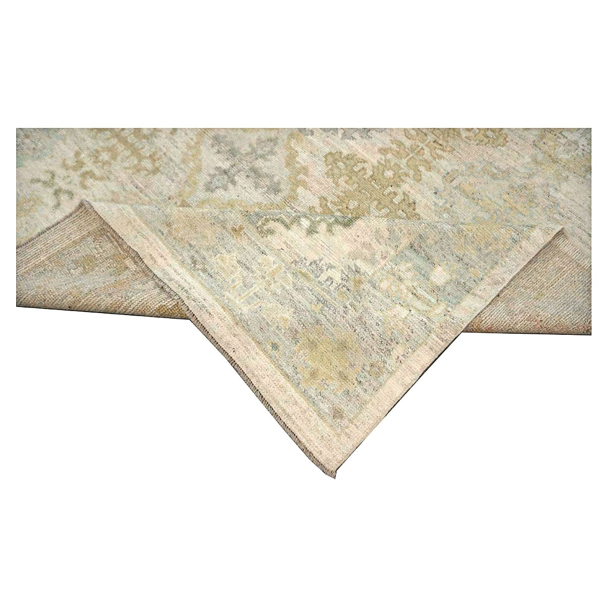 21st Century Turkish Oushak Wool 9X10 Gold, Gray & Ivory Handmade Area Rug #1144124