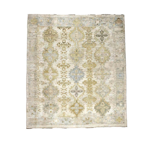 21st Century Turkish Oushak Wool 9X10 Gold, Gray & Ivory Handmade Area Rug #1144124