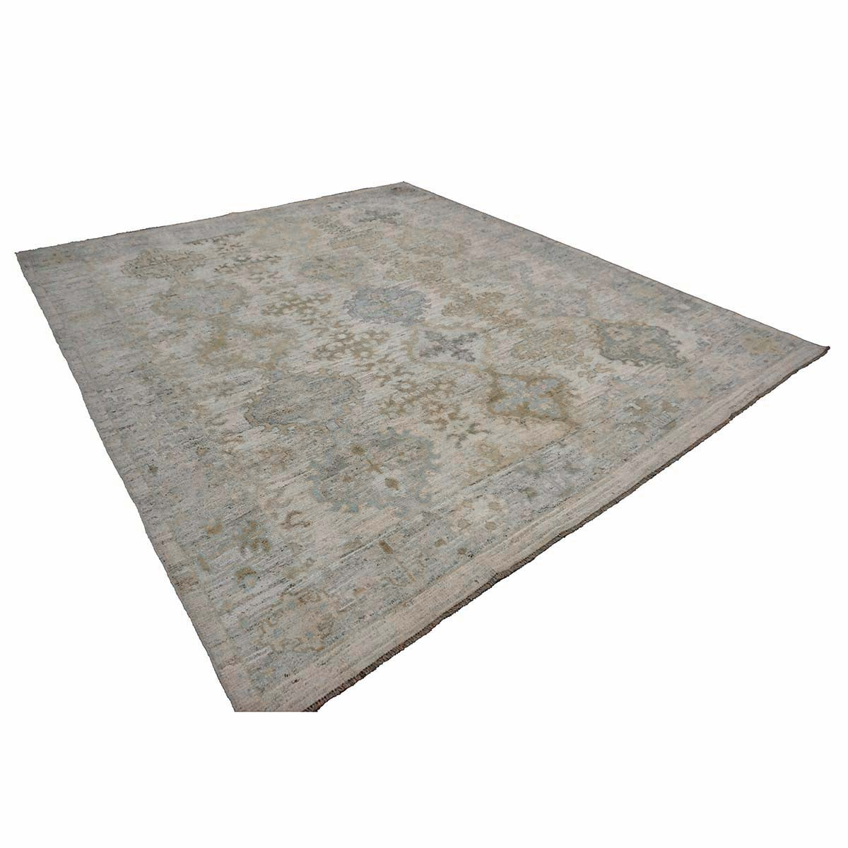 21st Century Turkish Oushak Wool 9X10 Gold, Gray & Ivory Handmade Area Rug #1144124
