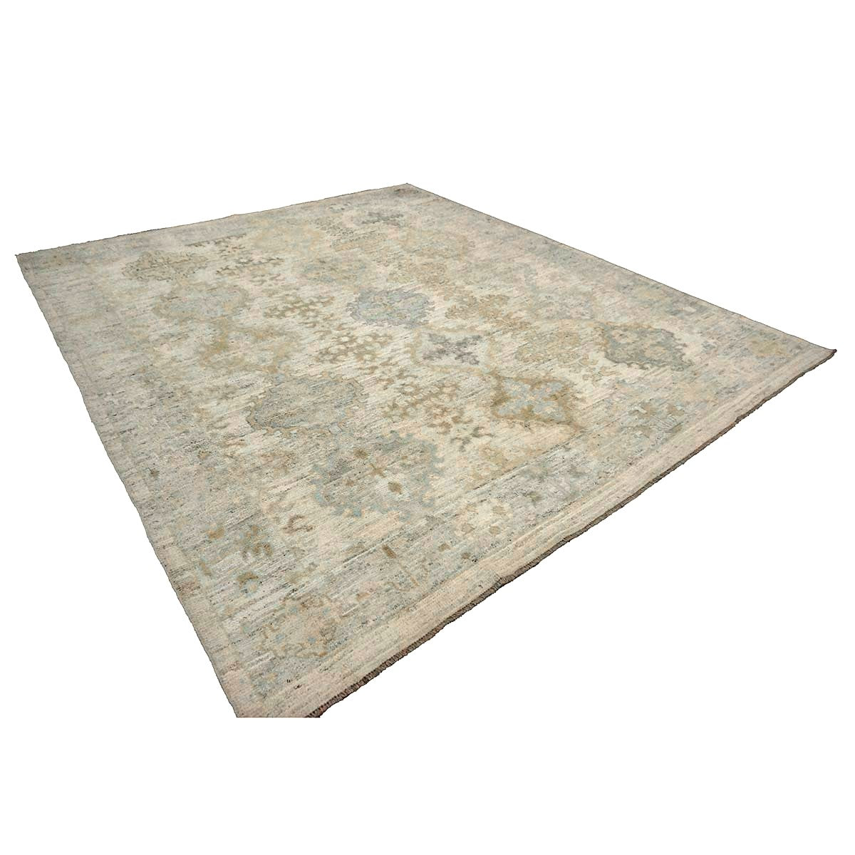 21st Century Turkish Oushak Wool 9X10 Gold, Gray & Ivory Handmade Area Rug #1144124