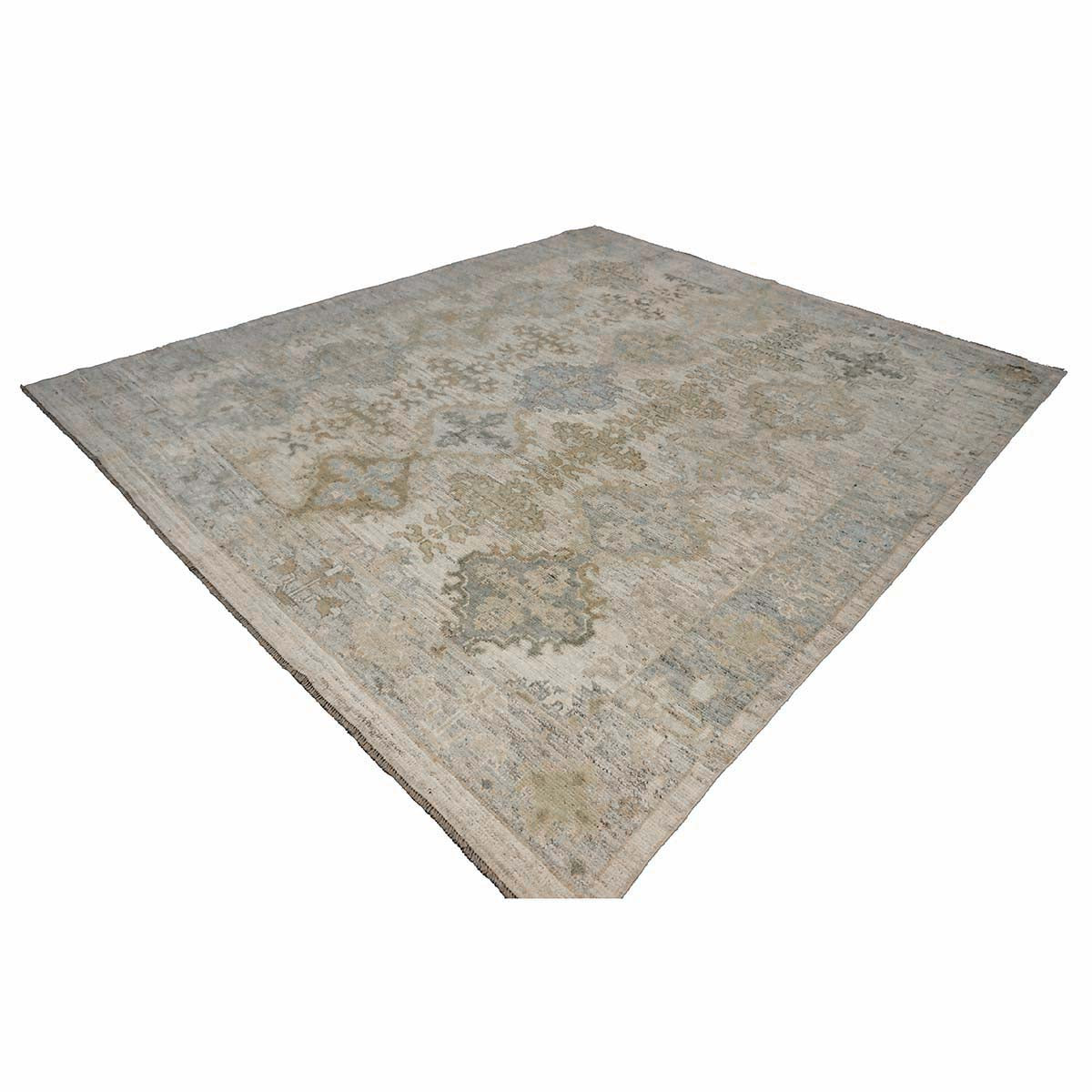 21st Century Turkish Oushak Wool 9X10 Gold, Gray & Ivory Handmade Area Rug #1144124
