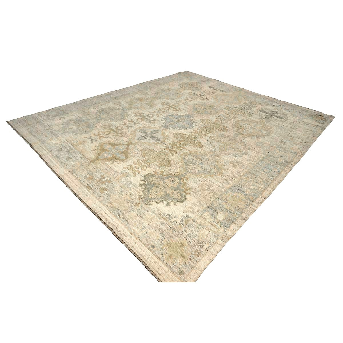 21st Century Turkish Oushak Wool 9X10 Gold, Gray & Ivory Handmade Area Rug #1144124