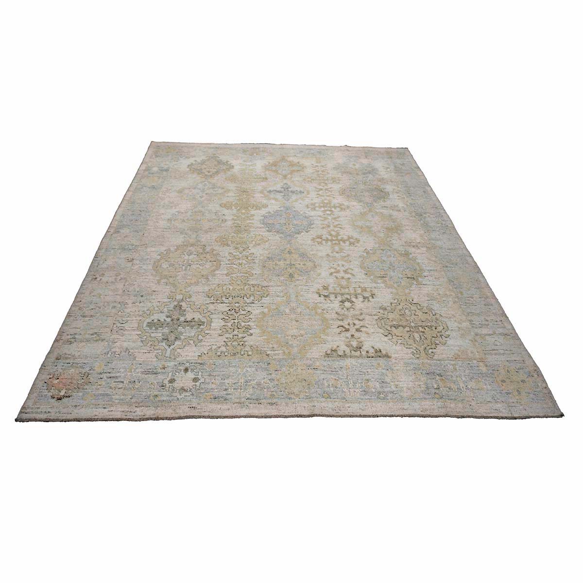 21st Century Turkish Oushak Wool 9X10 Gold, Gray & Ivory Handmade Area Rug #1144124