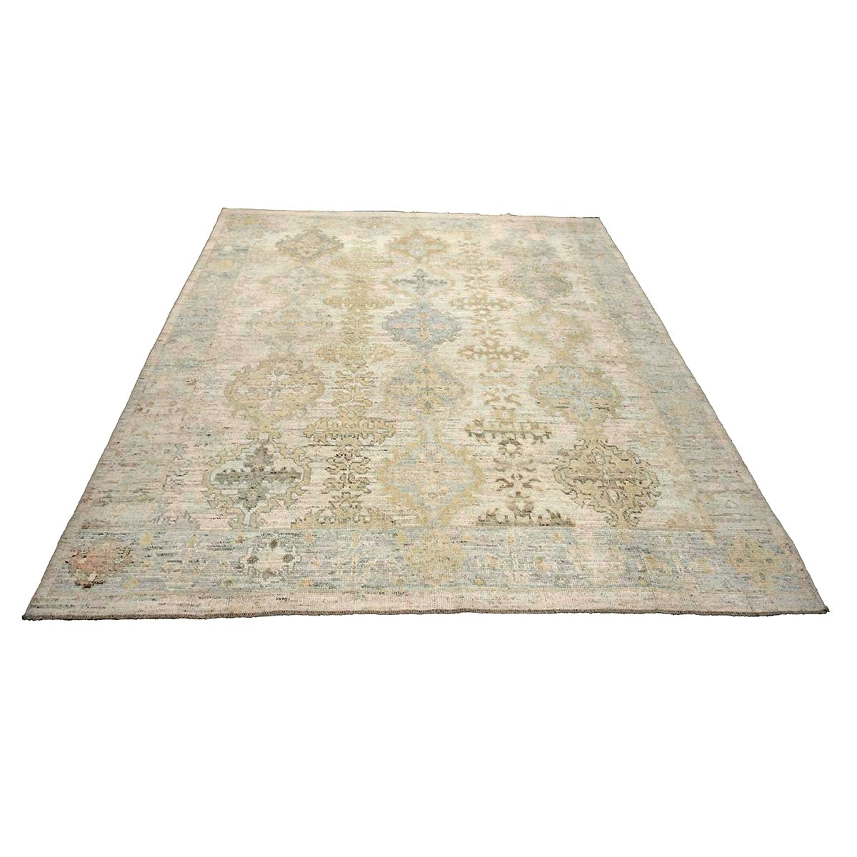 21st Century Turkish Oushak Wool 9X10 Gold, Gray & Ivory Handmade Area Rug #1144124