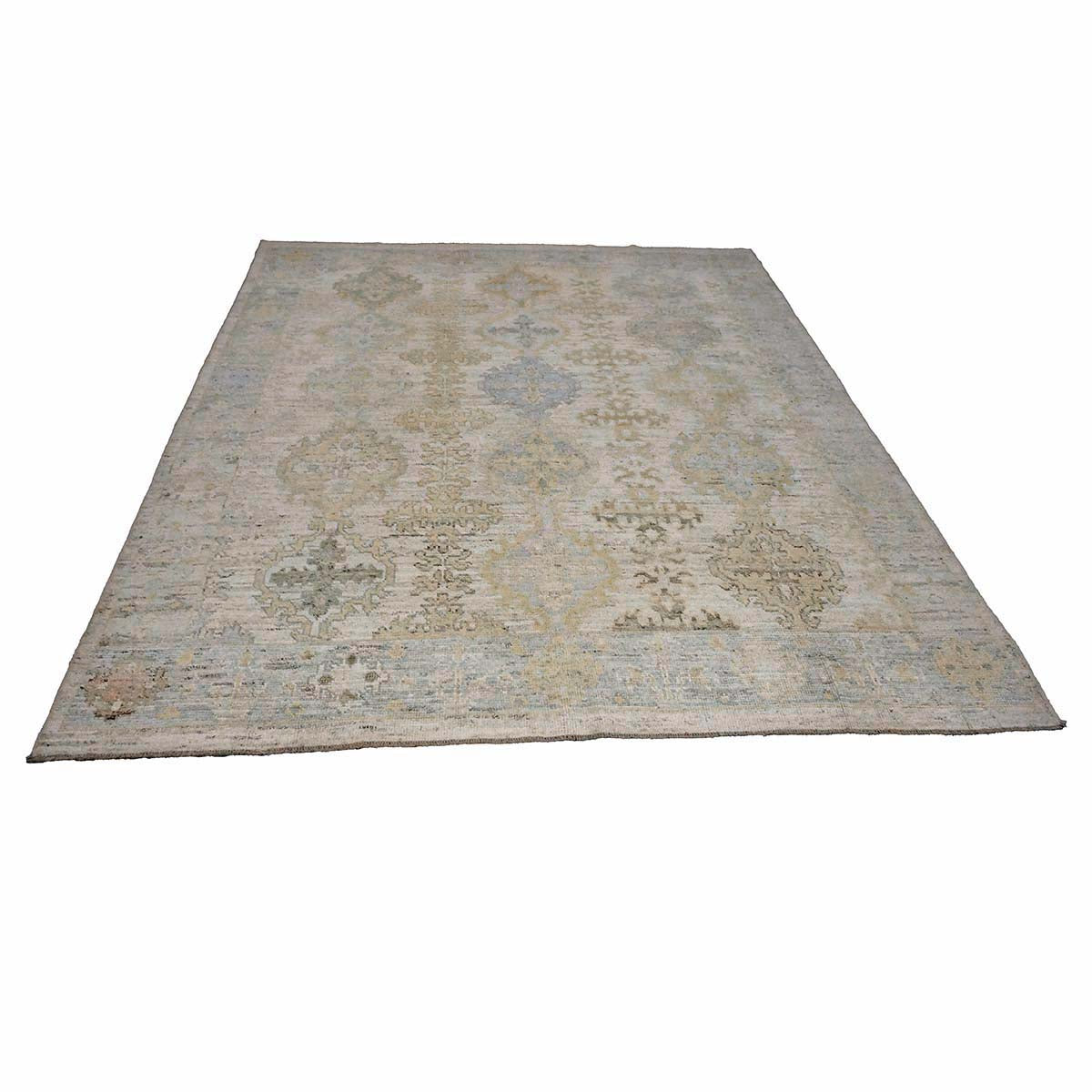 21st Century Turkish Oushak Wool 9X10 Gold, Gray & Ivory Handmade Area Rug #1144124