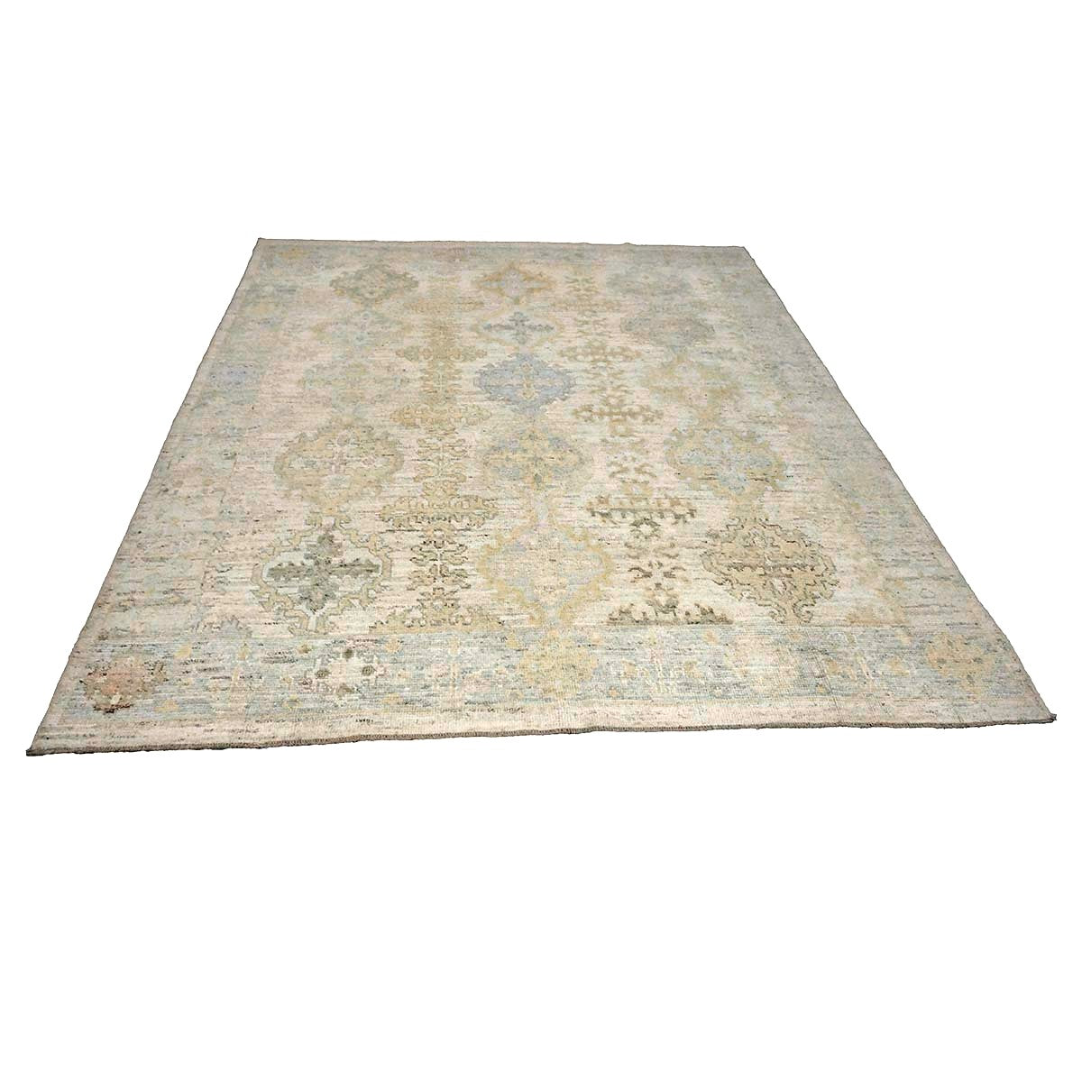 21st Century Turkish Oushak Wool 9X10 Gold, Gray & Ivory Handmade Area Rug #1144124