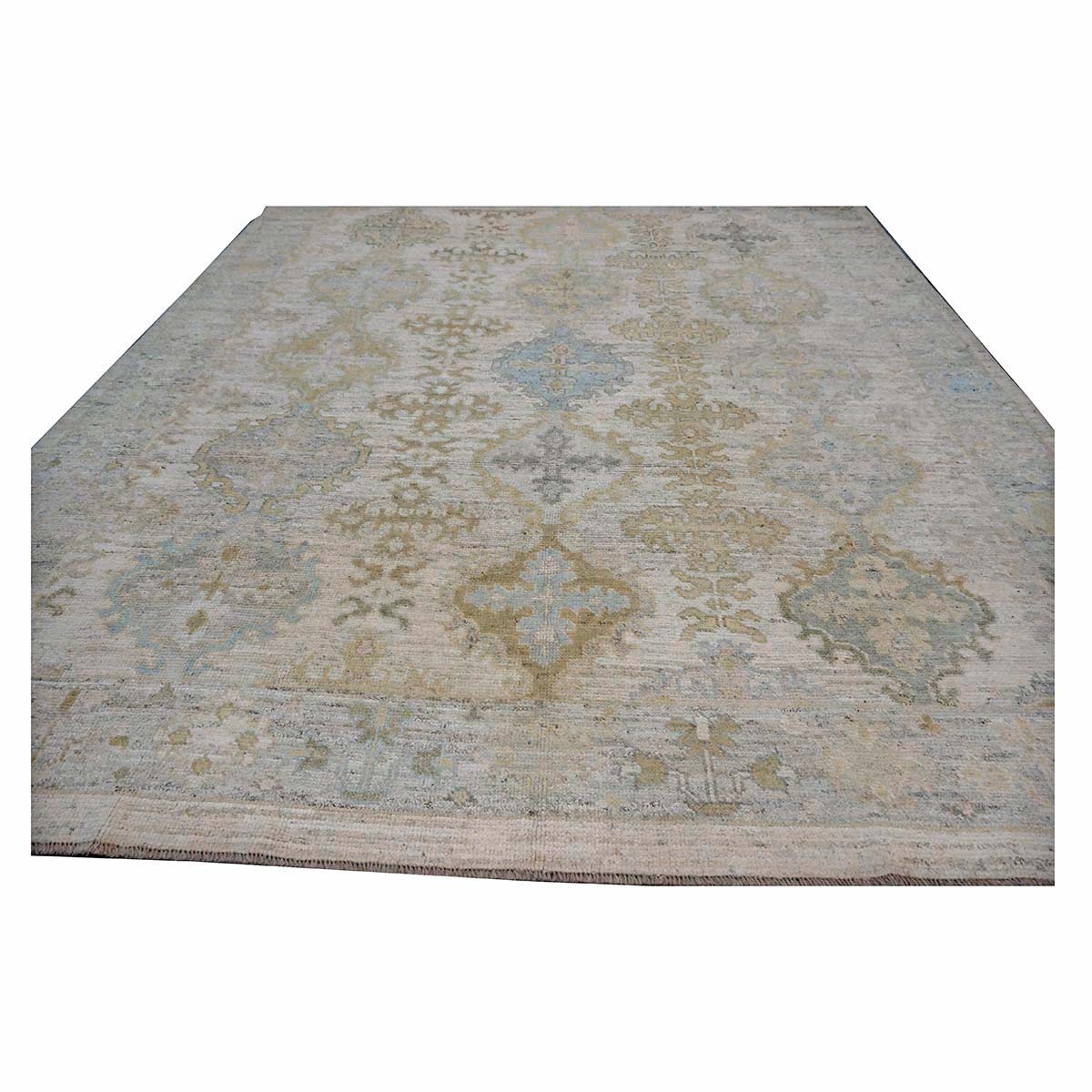 21st Century Turkish Oushak Wool 9X10 Gold, Gray & Ivory Handmade Area Rug #1144124