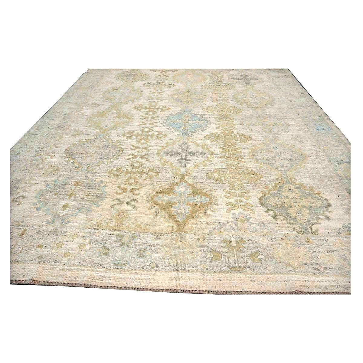 21st Century Turkish Oushak Wool 9X10 Gold, Gray & Ivory Handmade Area Rug #1144124