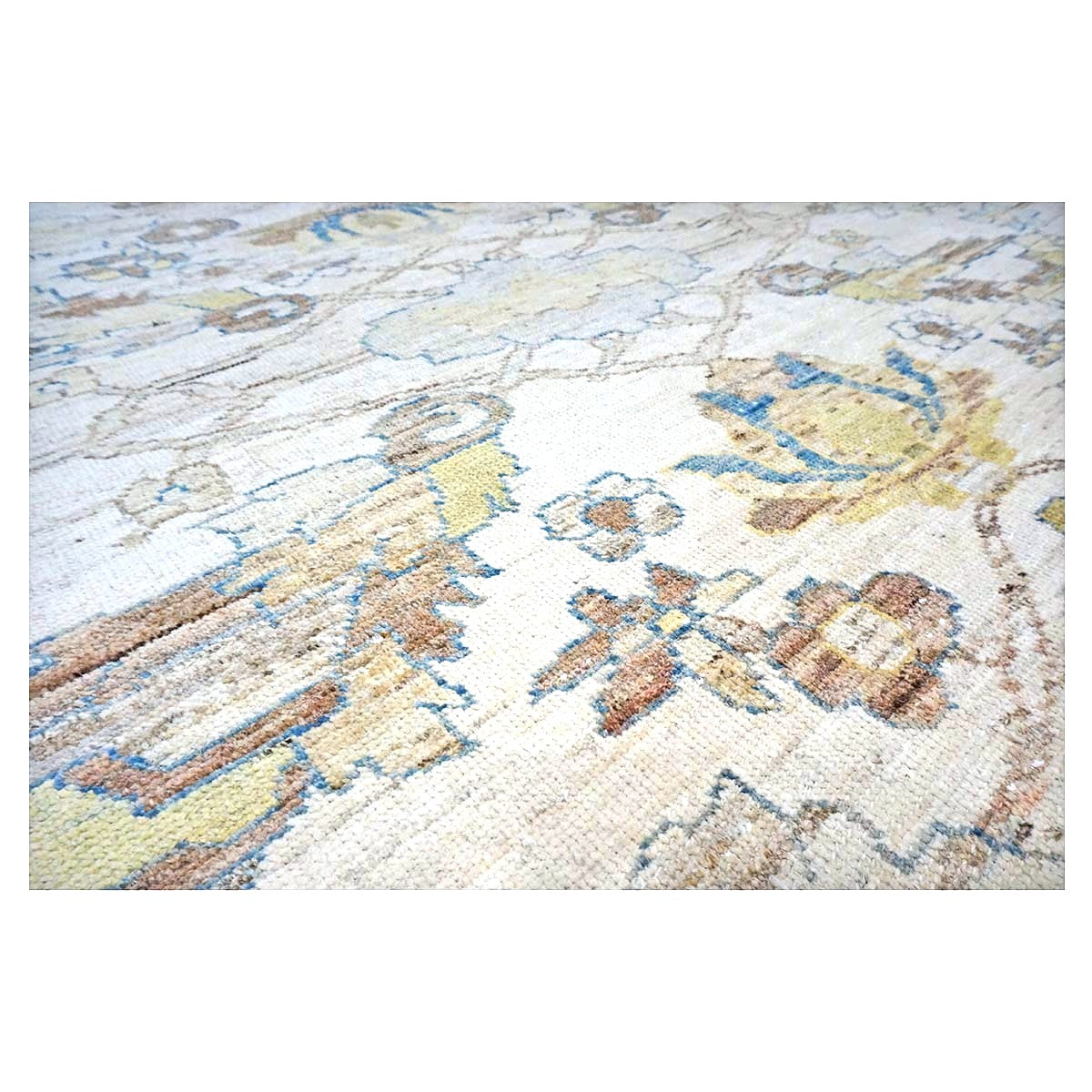 21st Century Turkish Oushak Wool 10X13 Gold, Ivory & Slate Blue Handmade Area Rug #1144129