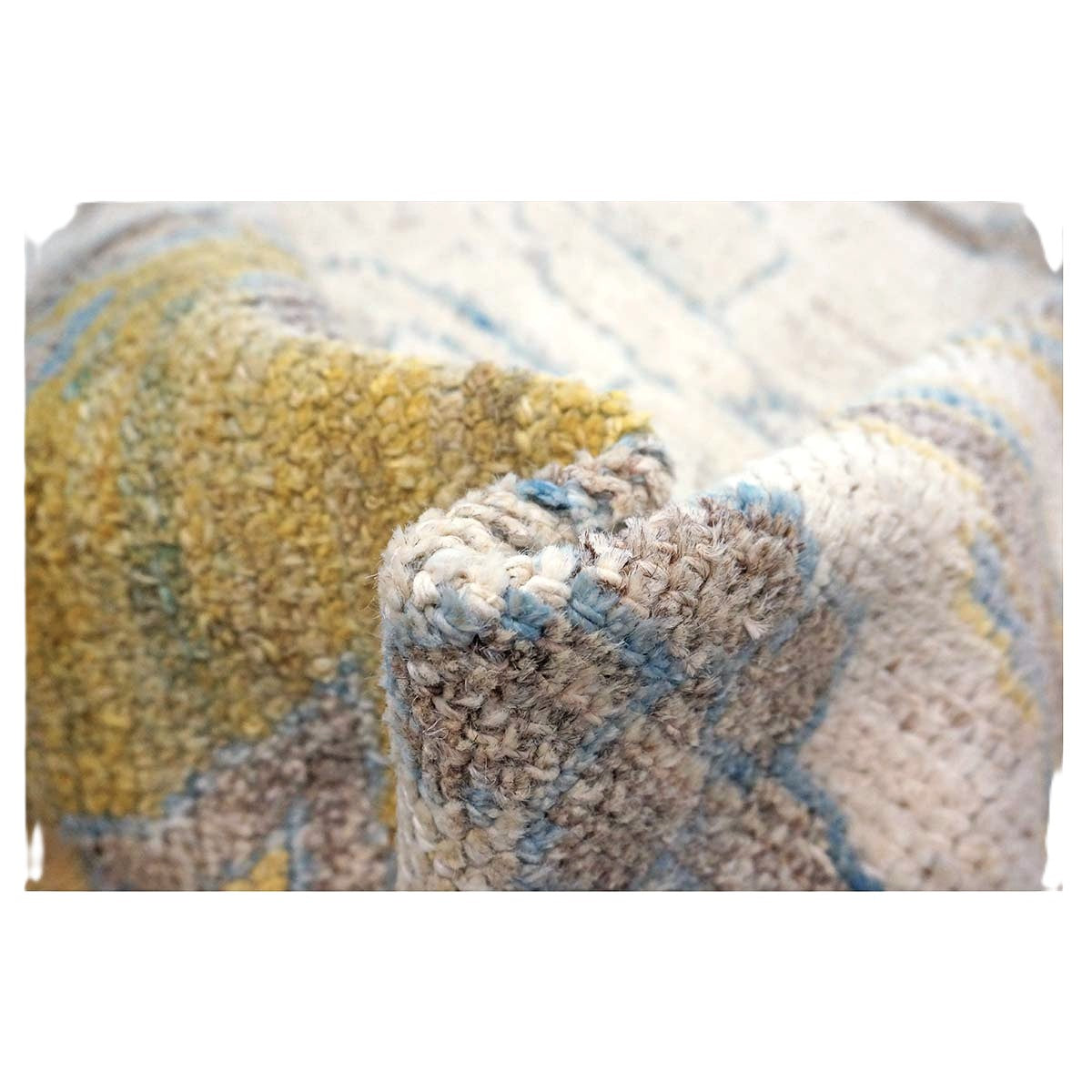 21st Century Turkish Oushak Wool 10X13 Gold, Ivory & Slate Blue Handmade Area Rug #1144129
