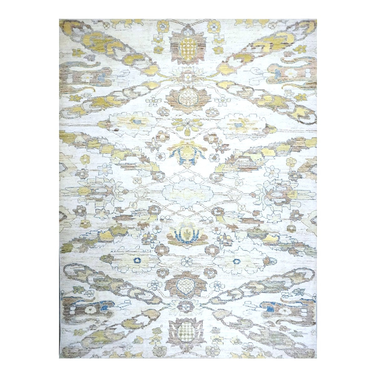 21st Century Turkish Oushak Wool 10X13 Gold, Ivory & Slate Blue Handmade Area Rug #1144129