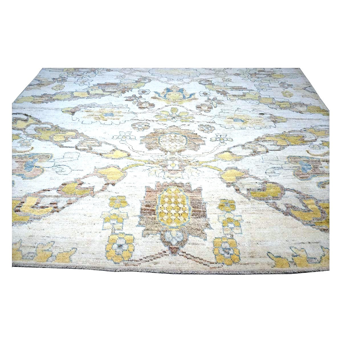 21st Century Turkish Oushak Wool 10X13 Gold, Ivory & Slate Blue Handmade Area Rug #1144129