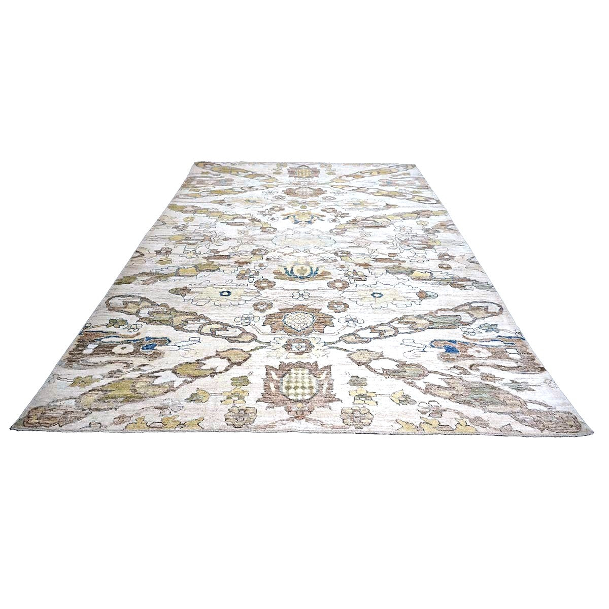 21st Century Turkish Oushak Wool 10X13 Gold, Ivory & Slate Blue Handmade Area Rug #1144129