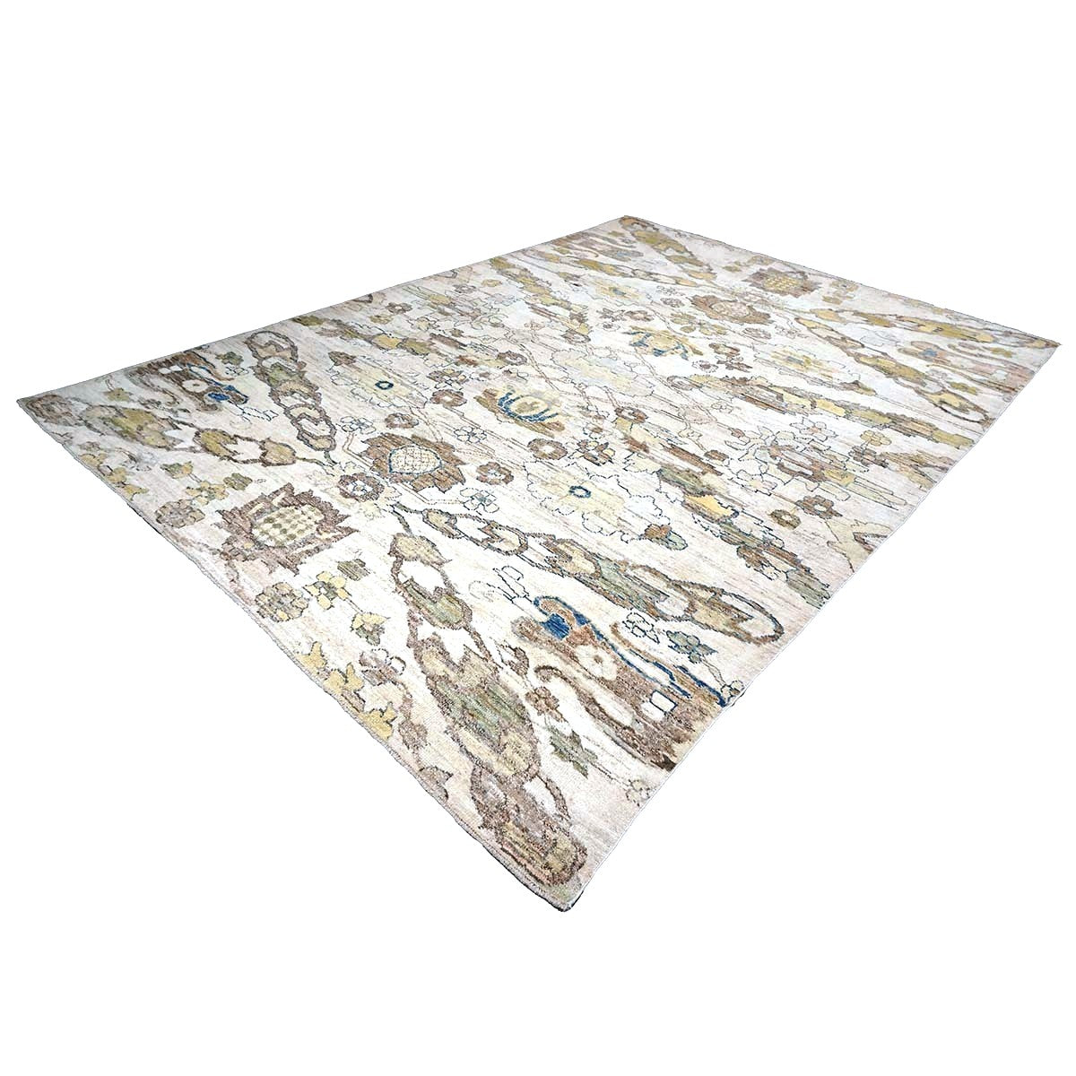 21st Century Turkish Oushak Wool 10X13 Gold, Ivory & Slate Blue Handmade Area Rug #1144129