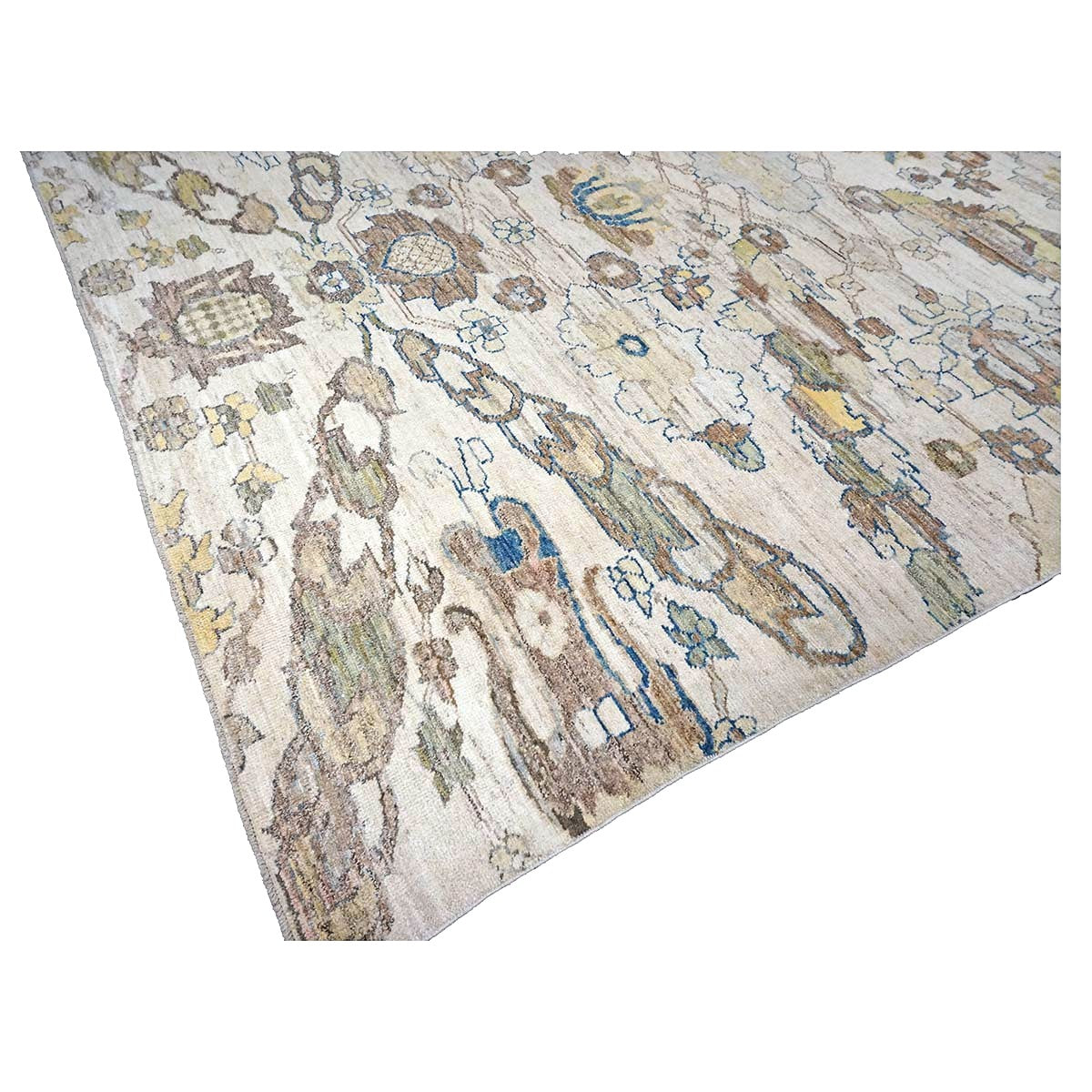 21st Century Turkish Oushak Wool 10X13 Gold, Ivory & Slate Blue Handmade Area Rug #1144129